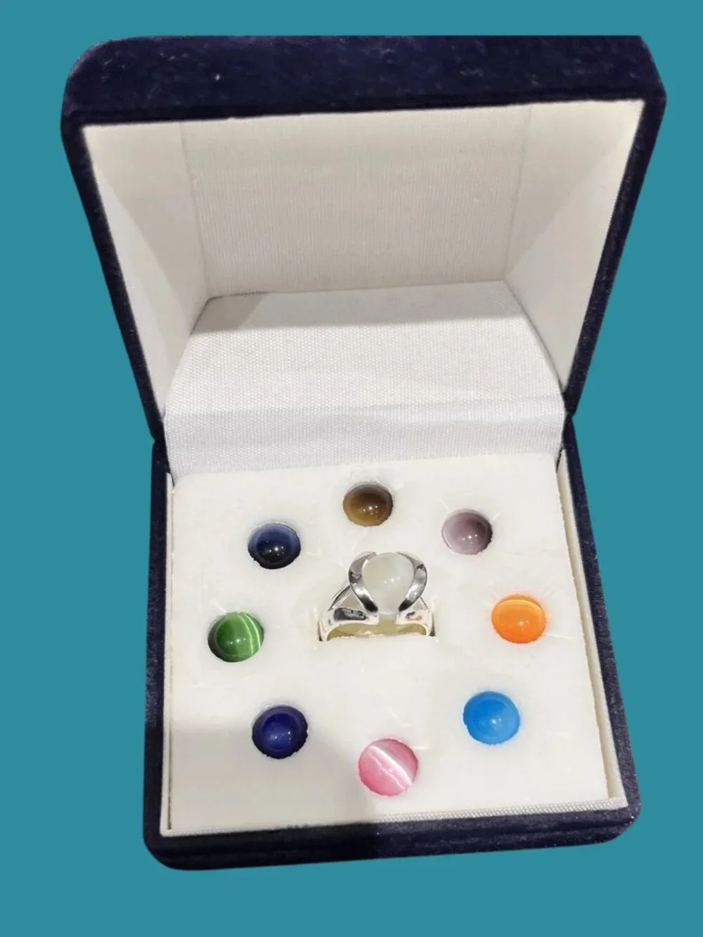 Vintage Sterling Silver Interchangeable Gemstone Marble Ring Set Multi Stone Orb